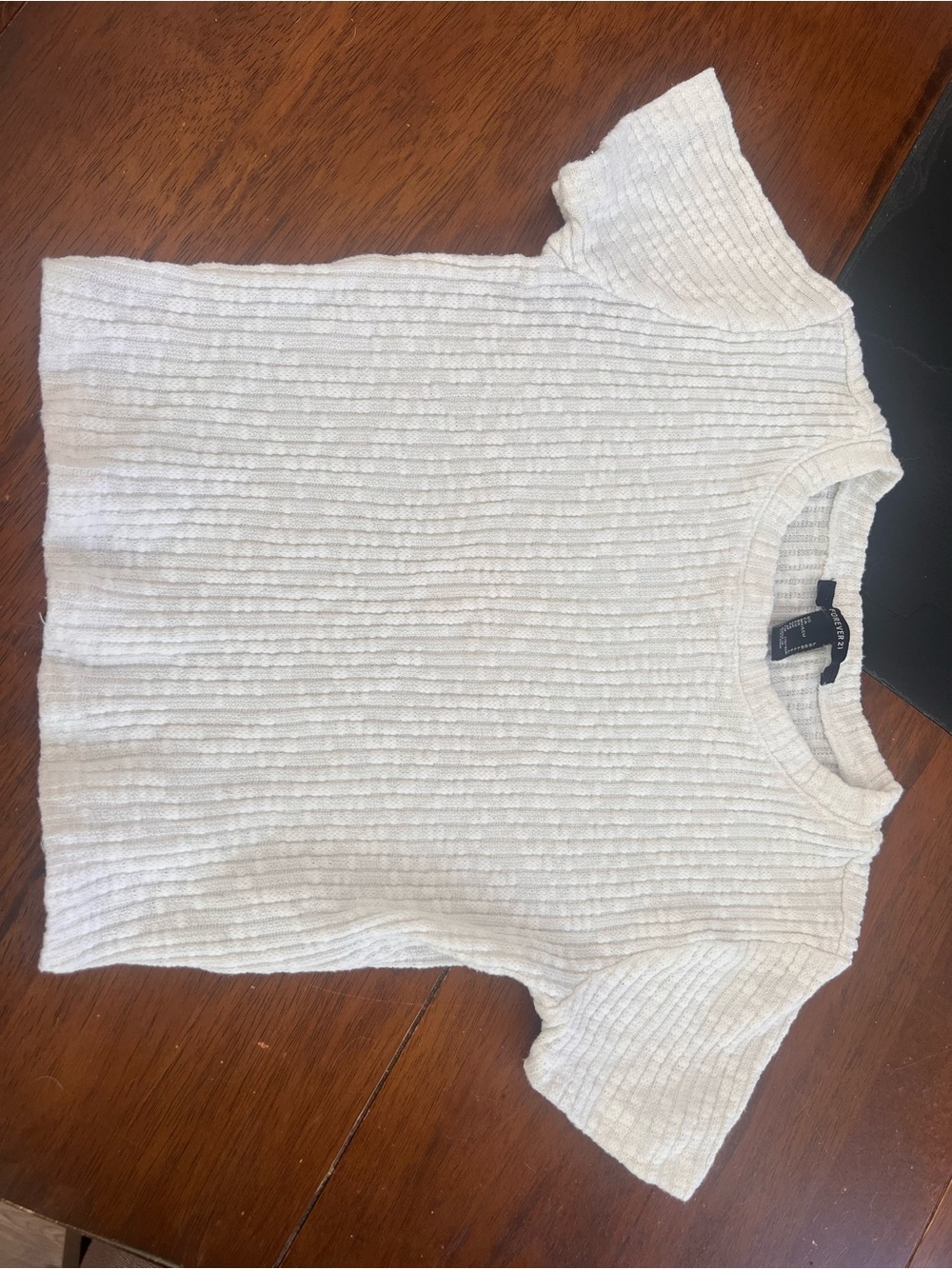 Forever 21 Cream Ribbed Short Sleeve Tee